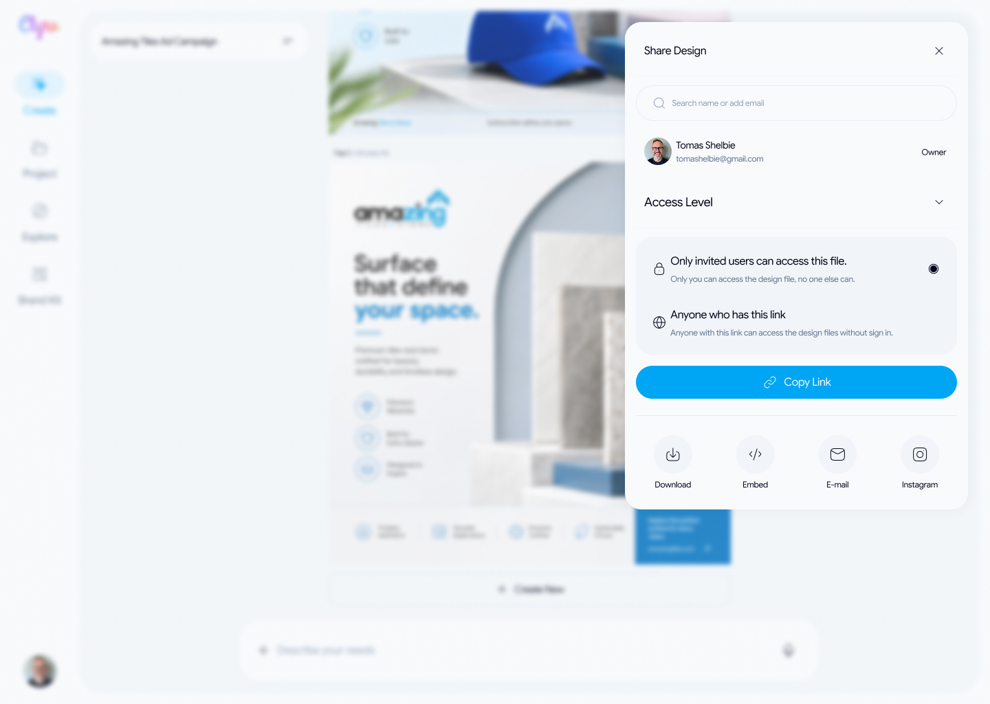 Share or Download Design in the Clyro workspace